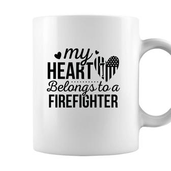 My Heart Belongs To A Firefighter Full Black Coffee Mug - Seseable