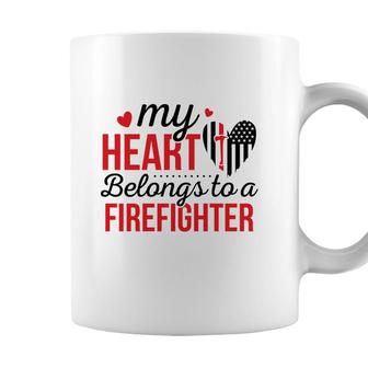 My Heart Belongs To A Firefighter Red Black Coffee Mug - Seseable