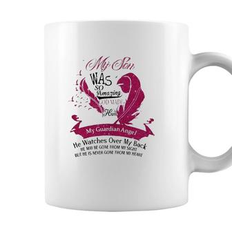 My Son Was So Amazing God Made Him My Guardian Angel Watches Over My Back My Sight Never Gone From My Heart Loss Son Pink Feather Flying Bird Coffee Mug - Seseable