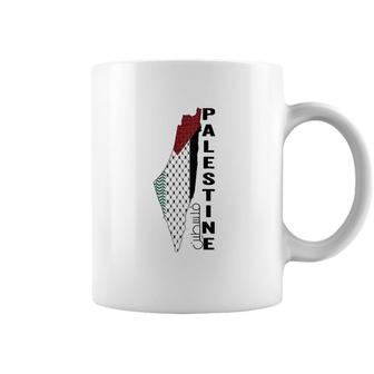 Palestinian Map Keffiyeh Thobe Patterns Palestine In Arabic Raglan Baseball Tee Coffee Mug | Mazezy
