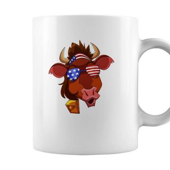 Patriotic Usa American Flag Cow With Sunglasses 4Th Of July Coffee Mug - Seseable