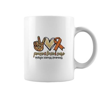 Peace Love Cure Multiple Sclerosis Awareness Orange Color Coffee Mug - Seseable