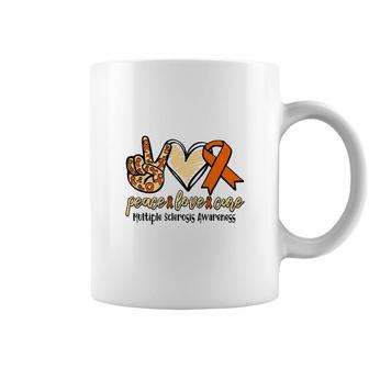 Peace Love Cure Multiple Sclerosis Awareness Orange Great Coffee Mug - Seseable