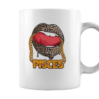 Pisces Girl Juicy Lips Leopard Print Astrology Zodiac Sign Coffee Mug - Seseable