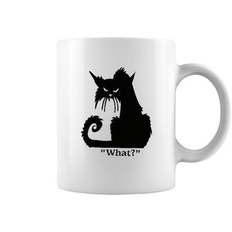 Print Letter What Question Black Cat 2022 Trend Coffee Mug - Seseable