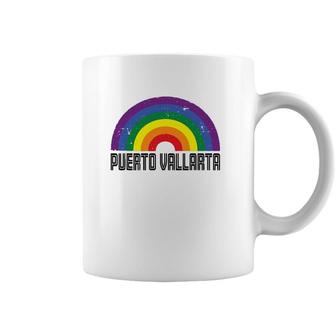 Puerto Vallarta Mexico Lgbtq Distressed Gay Rainbow Coffee Mug | Mazezy