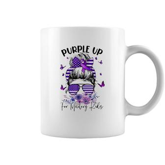Purple Up For Military Kids Child Month Messy Bun Floral Coffee Mug - Seseable