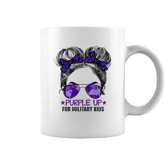 Purple Up For Military Kids - Cute Messy Bun Military Kids Coffee Mug - Seseable