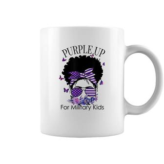 Purple Up For Military Kids Messy Bun Floral Butterfly Coffee Mug - Seseable