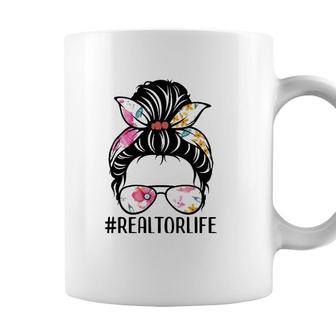 Realtor Life Messy Bun Tee Real Estate Agent Girl Mom Wife Coffee Mug - Seseable