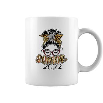 Senior 2022 Leopard Messy Bun Lady 2022 Graduation Gift Coffee Mug - Seseable