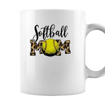 Softball Baseball Ball Mom Leopard Funny Mothers Day Womens Coffee Mug - Seseable