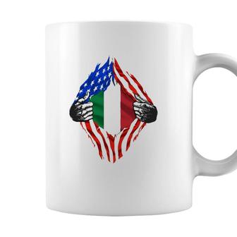 Super Italian Heritage Proud Italy Roots Usa Flag Coffee Mug - Seseable
