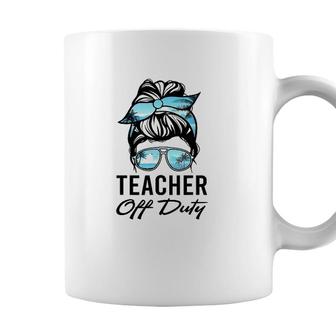 Teacher Off Duty Messy Bun Sunglasses Beach Sunset Coffee Mug - Seseable