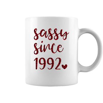 Women Vintage Sassy Since 1992 Buffalo Plaid Birthday Party Coffee Mug - Seseable