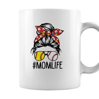 Womens Dy Mom Life Softball Baseball Mothers Day Messy Bun Coffee Mug - Seseable