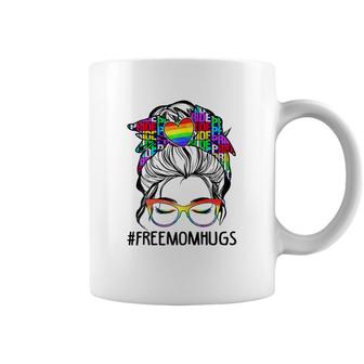 Womens Free Mom Hugs Messy Bun Lgbt Pride Rainbow Coffee Mug - Seseable