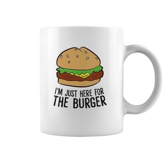 Womens Funny Hamburger Fast Food Im Just Here For The Burger V-Neck Coffee Mug | Mazezy AU