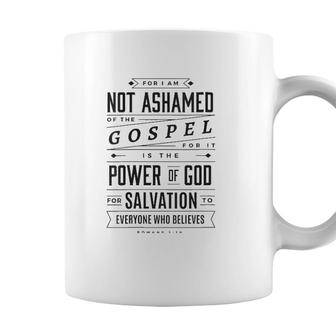 Womens I Am Not Ashamed Of The Gospel - Christian Bible Verse V-Neck Coffee Mug - Seseable