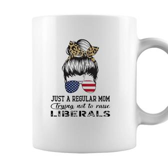 Womens Just A Regular Mom Trying Not To Raise Liberals Us Flag Leopard Coffee Mug - Seseable