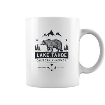 Womens Lake Tahoe National Park California Nevada Vintage Bear Men V-Neck Coffee Mug | Mazezy