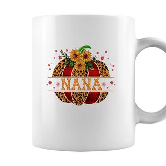 Womens Nana Pumpkin Leopard Print Sunflower Grandma For Halloween Coffee Mug - Seseable
