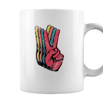 Womens Peace Hand Sign Retro Vintage 70S 80S 90S Pop Culture Gift V-Neck Coffee Mug - Seseable