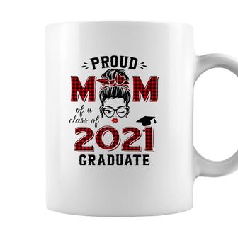 Womens Proud Mom Of A 2021 Graduate Red Plaid Messy Bun Coffee Mug - Seseable