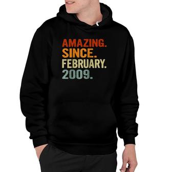 13 Years Old Retro Birthday Gift Amazing Since February 2009 Raglan Baseball Tee Hoodie - Seseable