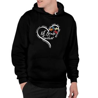1St Grade Teacher Compassionate Caring Dedicated Reliable Warm Loyal Kind Heart Colorful Handprints Hoodie - Seseable