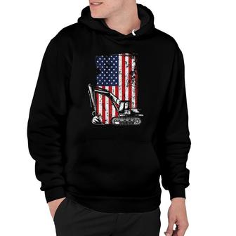 4Th Of July American Flag Construction Backhoe Excavator Hoodie - Seseable