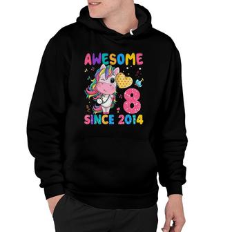 8 Years Old 8Th Birthday Unicorn Girl Awesome Since 2014 Kid Hoodie | Mazezy