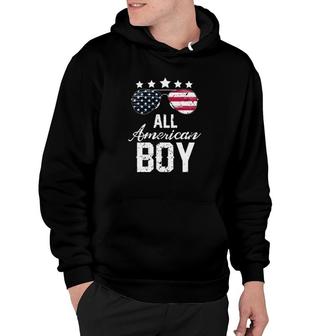 All American Boy 4Th Of July Usa Flag Aviator Sunglasses Distressed Vintage Hoodie | Seseable UK