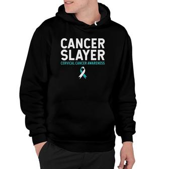 Cancer Slayer Cervical Cancer Awareness Teal Ribbon Survivor Hoodie | Mazezy