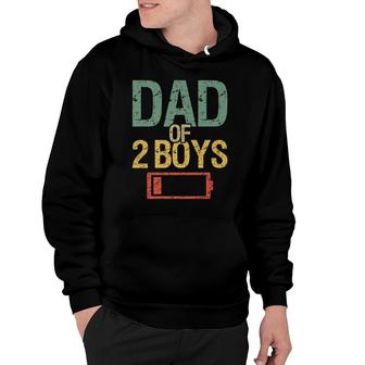 Funny Fathers Day Tired Dad Of 2 Boys Low Battery Drained Hoodie - Thegiftio UK