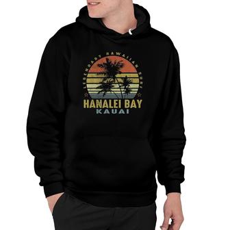 Hanalei Bay Kauai Retro Palm Sunset - Beach Gift Design Hoodie | Mazezy
