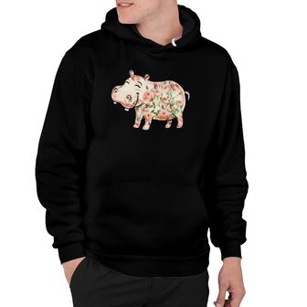 Hippopotamus Floral Nature Hutto Lover Cute Pink Roses Hippo Hoodie | Mazezy