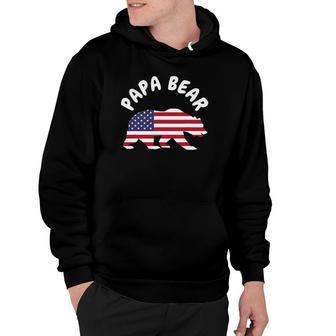 Mens Papa Bear Fathers Day Usa American Flag 4Th Of July Hoodie - Seseable