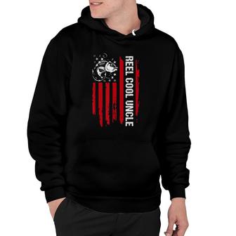 Mens Reel Cool Uncle American Flag Fishing Fathers Day Hoodie - Seseable