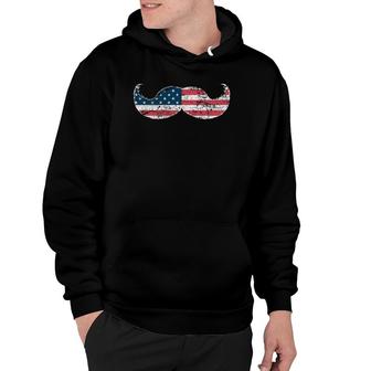 Mustache Silhouette American Flag Funny Usa July 4Th Hoodie - Seseable