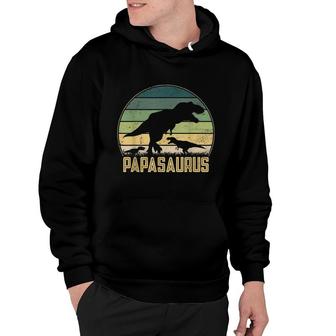 Papasaurus 2 Kids Vintage Retro Sunset Funny Dad Dinosaur Hoodie - Seseable