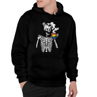 Skeleton Drinking Coffee Gay Pride Funny Skull Lgbt-Q Ally Hoodie | Mazezy