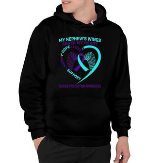Teal Purple Suicide Prevention Awareness Nephew Heart Wings Hoodie | Mazezy