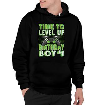 Time To Level Up Birthday Boy 4 Years Old Video Game Lover Hoodie - Seseable