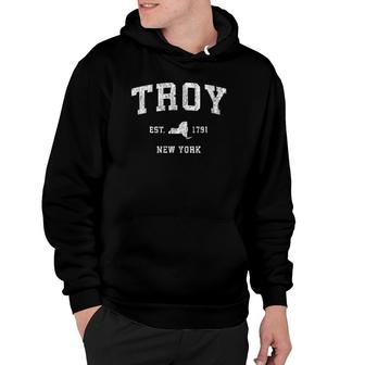 Troy New York Ny Vintage Athletic Sports Design Hoodie | Mazezy
