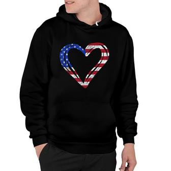 Usa Flag Heart American Patriotic Armed Forces Memorial Day Hoodie - Seseable