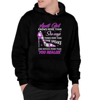 Womens April Girl Knows More Than She Says Funny April Birthday Hoodie | Mazezy AU