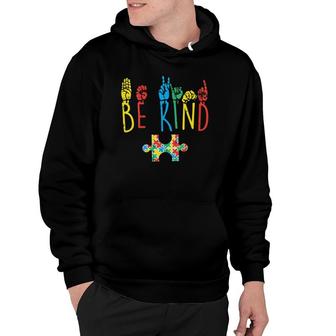 Womens Be Kind Hand Sign Language Puzzle Autism Awareness Asl Mom V-Neck Hoodie - Thegiftio