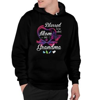 Womens Blessed Grandma Mom Grand Kid Plus Size Butterflies Graphic Hoodie - Seseable