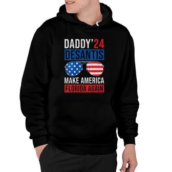 Womens Daddy Desantis 2024 Make America Florida Again V-Neck Hoodie - Seseable